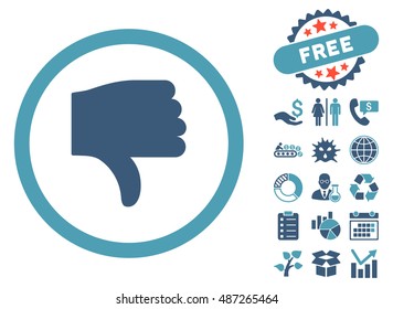 Thumb Down icon with free bonus pictograph collection. Vector illustration style is flat iconic bicolor symbols, cyan and blue colors, white background.
