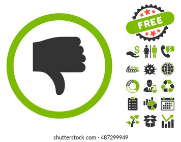 Thumb Down icon with free bonus symbols. Vector illustration style is flat iconic bicolor symbols, eco green and gray colors, white background.