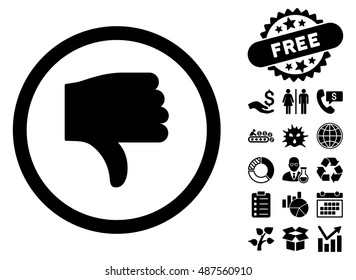 Thumb Down icon with free bonus pictograph collection. Vector illustration style is flat iconic symbols, black color, white background.