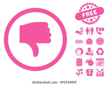 Thumb Down icon with free bonus symbols. Vector illustration style is flat iconic symbols, pink color, white background.