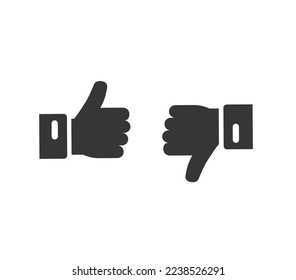 Thumb up down icon or good bad like dislike simple hand pictogram black white silhouette shape finger hand graphic clipart illustration, negative positive feedback clip art, cool nice fan logo image