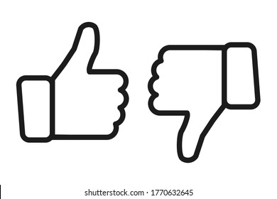Thumb up and thumb down icon. Up and down line index finger sign - stock vector