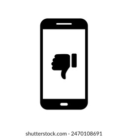 Thumb down icon on mobile phone screen. Bad, dislike sign symbol