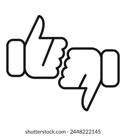 Thumb up and down icon outline vector. Reason solution. Factual plan problem