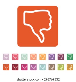 The thumb down icon. Rejected and no, negative symbol. Flat Vector illustration. Button Set