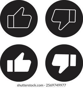 Thumb up and down icon set. Vector like and unlike buttons for website and mobile app. Line flat style. Good and Bad Gesture Button Signs. Social Media Feedback Symbols. Isolated Vector Illustration.