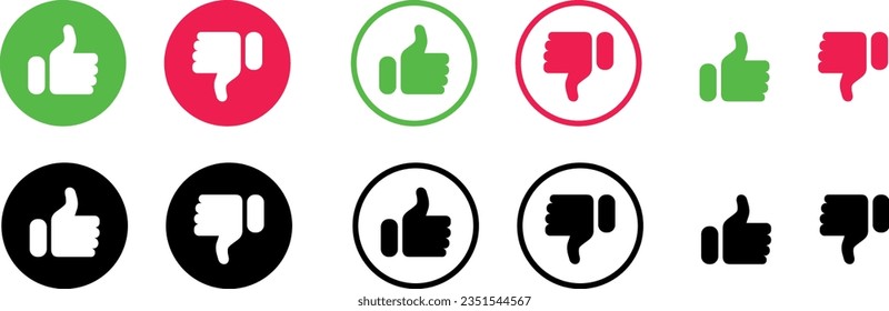 Thumb up and thumb down icon sign. Like icon button. Hand with thumb up. Approve, Line flat and line style. Like, dislike icons. Social media notification icons.