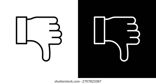 Símbolo de icono de pulgar hacia abajo en estilo de línea delgada, contorno y trazo para App