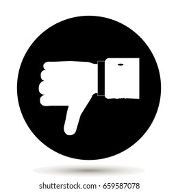 Thumb down icon vector. The finger icon is lowered down. Illustration isolated on a black background