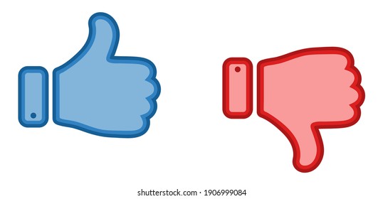 Thumb up and down icons. Color hand icon. Vector illustration. Like and dislike symbols