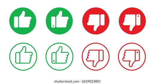 Thumb up and thumb down icons. Like and dislike signs. Like and dislike the icon set.