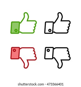 Thumb up and thumb down icons set isolated on a white background