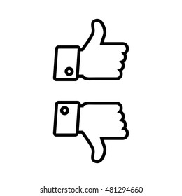 Thumb up and thumb down icons set isolated on a white background