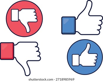 Conjunto de iconos de pulgar hacia arriba y pulgar hacia abajo, como y no me gustan los símbolos de Vector