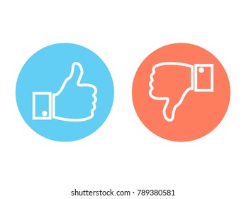 Thumb up and down icons set. Like and dislike. Simple buttons with user feedback for social network, mobile app. Vector illustration round icons in a flat style isolated on white background.