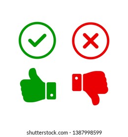 Thumb up and down index fi...h check mark and cross