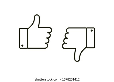 Thumb up and down. Isolated vector flat outline icon. Social media icon. Vector button. Black thumb up isolated icon. Vote symbol tick.  EPS 10