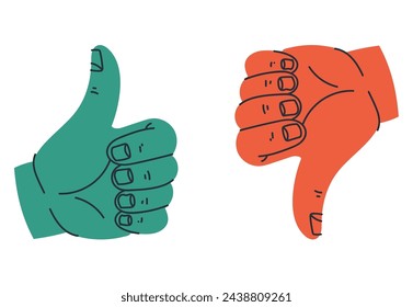 Thumb up and down like dislike button concept. Vector flat graphic design illustration