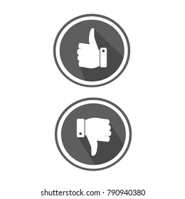 Thumb up and down. Like and dislike. Confirmation and rejection. Yes and no. Vector illustration.