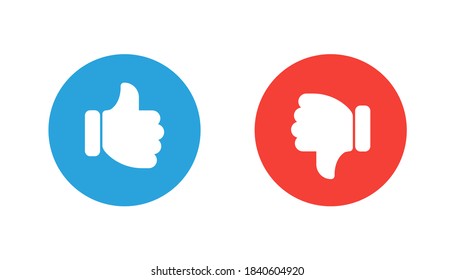 Thumb up and thumb down. Like and Dislike. Flat icon.
