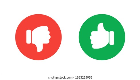 Thumb up and thumb down. Like and Dislike. Flat icon.