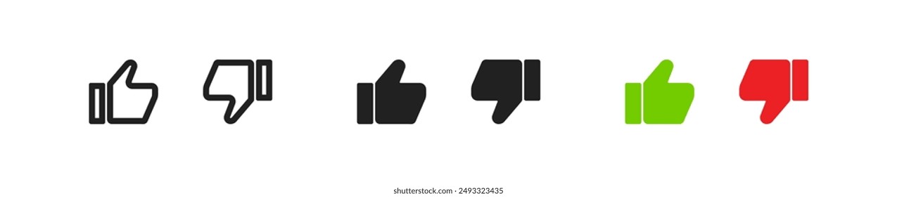 Thumb up and thumb down. Like and dislike set icon. Vector isolated