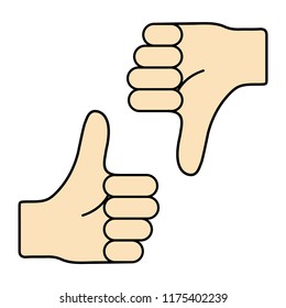 Thumb up and down. I like and dislike. Vector illustration.