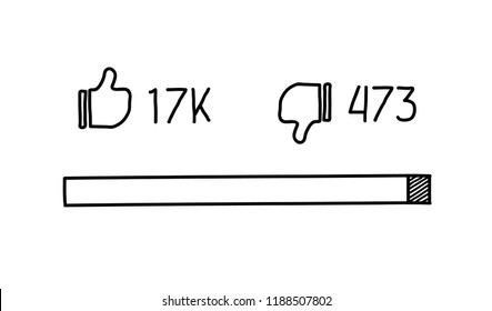 Thumb Up and Thumb Down, Likes and Dislikes rating on a social media doodle illustration