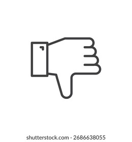 Icono de línea de pulgar hacia abajo que muestra desaprobación o Comentarios negativo. Icono de Vector de contorno para reacciones sociales, signo y símbolo de aversión o rechazo.