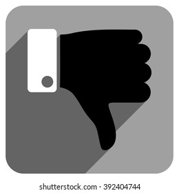 Thumb Down long shadow vector icon. Style is a flat thumb down iconic symbol on a gray square background.