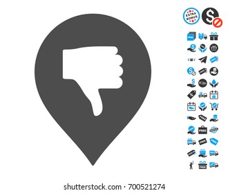 Thumb Down Marker gray icon with free bonus pictograms. Vector illustration style is flat iconic symbols.
