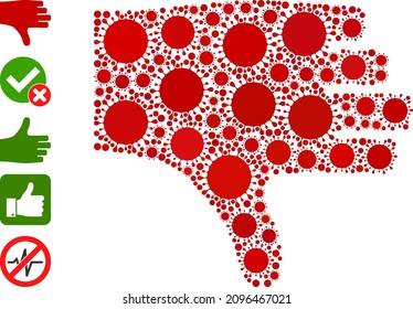 Thumb down mosaic icon. Vector collage is done of randomized Covid-2019 icons. Covid-2019 mosaic thumb down icon and similar icons. Thumb down mosaic for breakout templates.