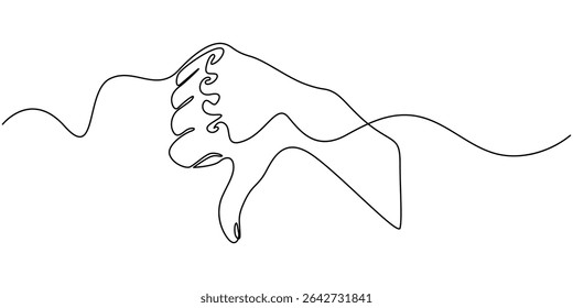 Thumb down in one continuous line. Symbol of evil. Negative gesture showing dislike in a one-line style. Vector editable stroke, Vector continuous one single line drawing icon of hand thumb down.