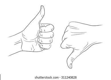 thumb up thumb down outline contour vector illustration