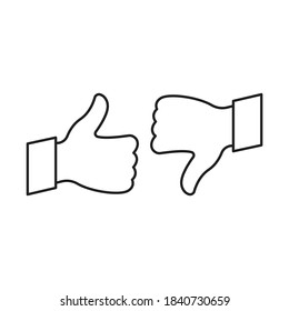 Thumb up and down outline icon isolated on white background.