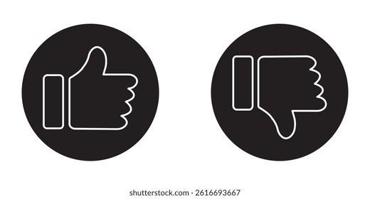Thumb up and down outline icon isolated on white background. Like and dislike social network pictograms. Outline positive and negative buttons. Thump Up and Thump Down or Like and Dislike buttons. 