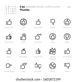 Thumb Up Down outline vector icons. Reviews, New, Injury, Mark, Fresh. Perfect pixel. Editable stroke.