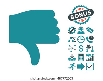 Thumb Down pictograph with bonus pictograph collection. Vector illustration style is flat iconic bicolor symbols, soft blue colors, white background.