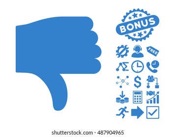 Thumb Down pictograph with bonus elements. Vector illustration style is flat iconic symbols, cobalt color, white background.
