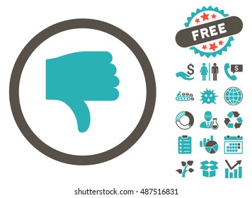 Thumb Down pictograph with free bonus clip art. Vector illustration style is flat iconic bicolor symbols, grey and cyan colors, white background.