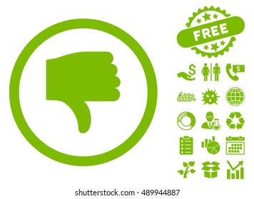 Thumb Down pictograph with free bonus elements. Vector illustration style is flat iconic symbols, eco green color, white background.