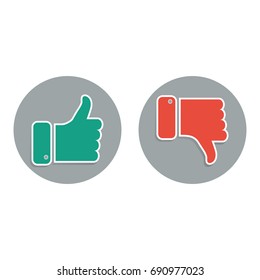 Thumb up and down red and green icons. Vector illustration