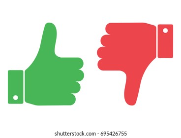 Thumb up and down red and green. Like and dislike. Vector illustration.