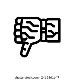 Daumen runter Roboter Handgeste Linie Symbol Vektorgrafik. Daumen runter Roboter Handgeste Zeichen. Isolierte Kontur Symbol Schwarz Abbildung