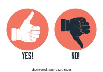 Sube y baja los iconos rojos sobre fondo blanco. Concepto de votación. Elementos de diseño para smm, ad, marketing, ui, ux, app. Ilustración vectorial de Sí No.