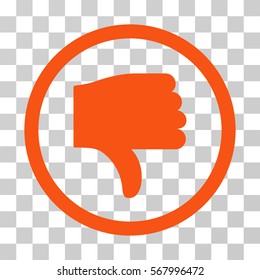 Thumb Down rounded icon. Vector illustration style is flat iconic symbol inside a circle, orange color, transparent background. Designed for web and software interfaces.