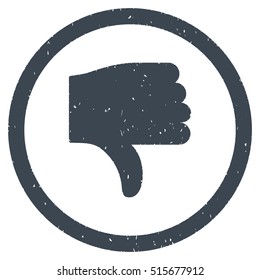 Thumb Down rubber seal stamp watermark. Icon symbol inside circle frame with grunge design and dirty texture. Scratched vector smooth blue ink emblem on a white background.