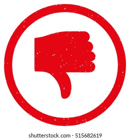 Thumb Down rubber seal stamp watermark. Icon symbol inside circle frame with grunge design and corrosion texture. Scratched vector red ink sticker on a white background.