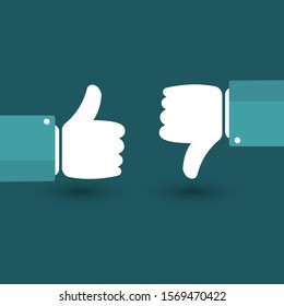 Thumb up and down. Thumb up with shadow. Assessment of work, service. Likes and dislikes