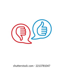 Thumb up and thumb down sign. Up and down index finger sign. Likes and Dislikes flat vector Icons. Design elements for apps and more
